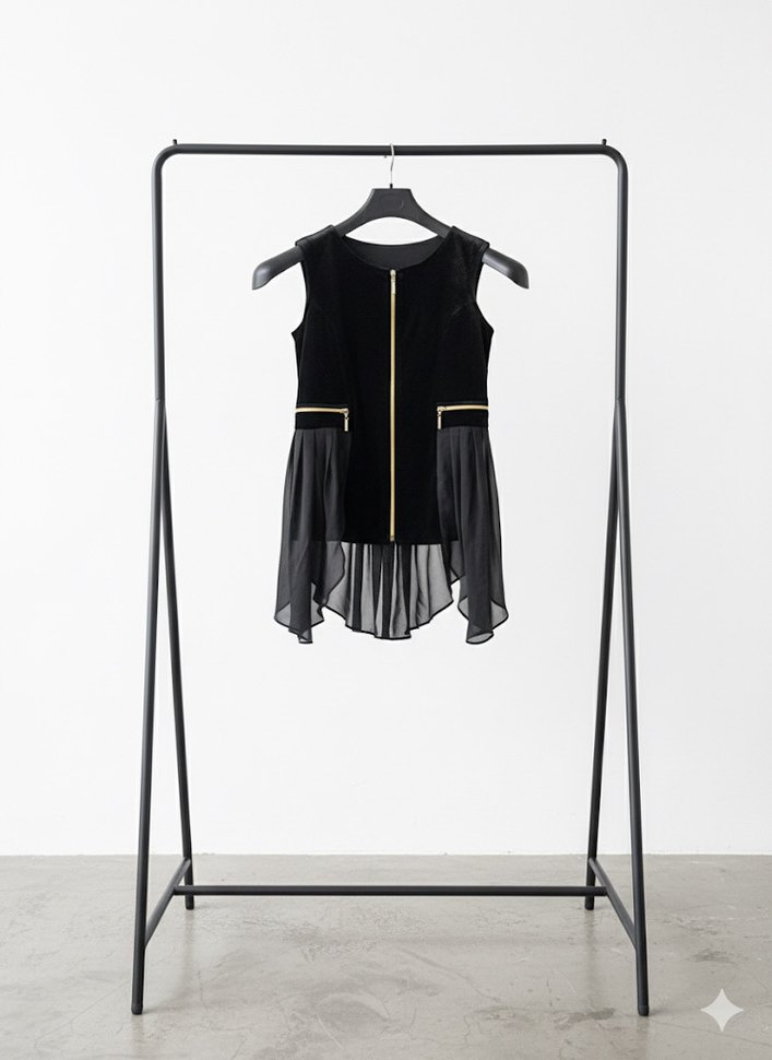 Siyah kadife tüylü yelek arkadan uzun fermuarlı markası yok - Görsel 2