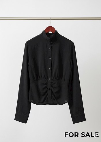 Düğmeli Siyah Kadın ay Robin kumaş Gömlek - Görsel 2