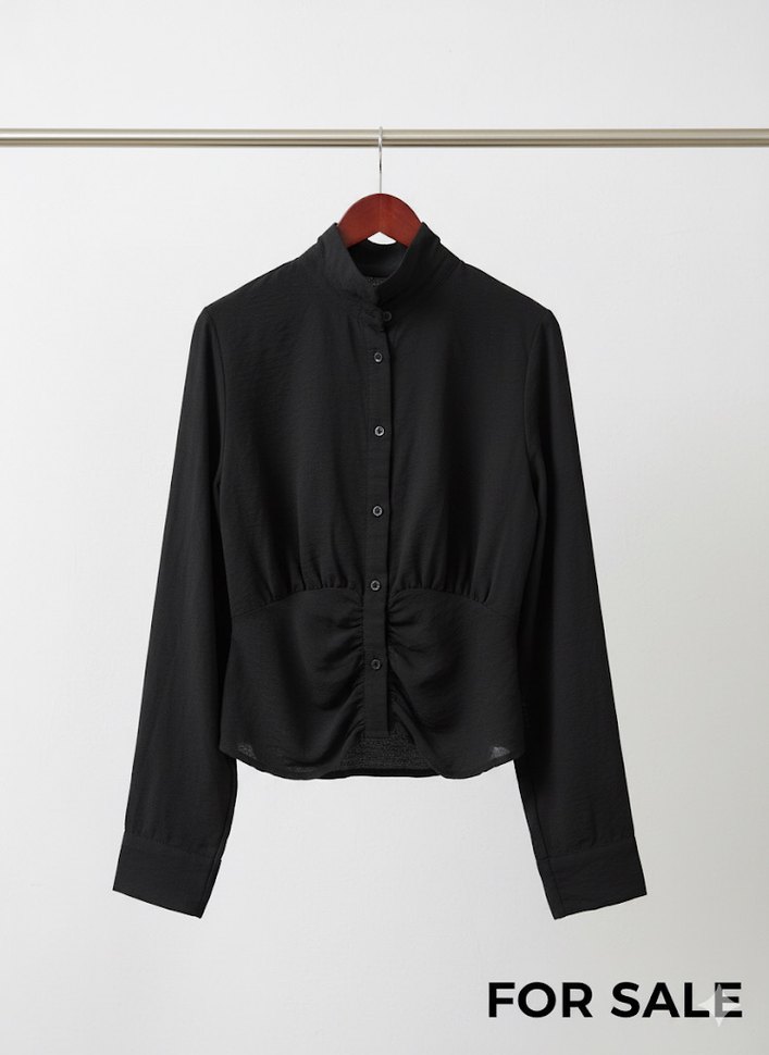 Düğmeli Siyah Kadın ay Robin kumaş Gömlek - Görsel 2