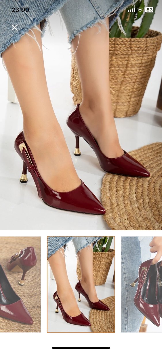 Bordo Parlak Deri Stiletto Tokalı Kadın Ayakkabı - Görsel 2