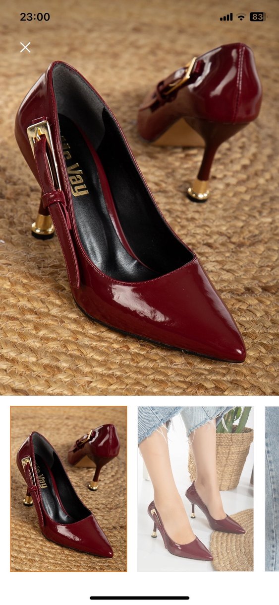 Bordo Parlak Deri Stiletto Tokalı Kadın Ayakkabı - Görsel 3