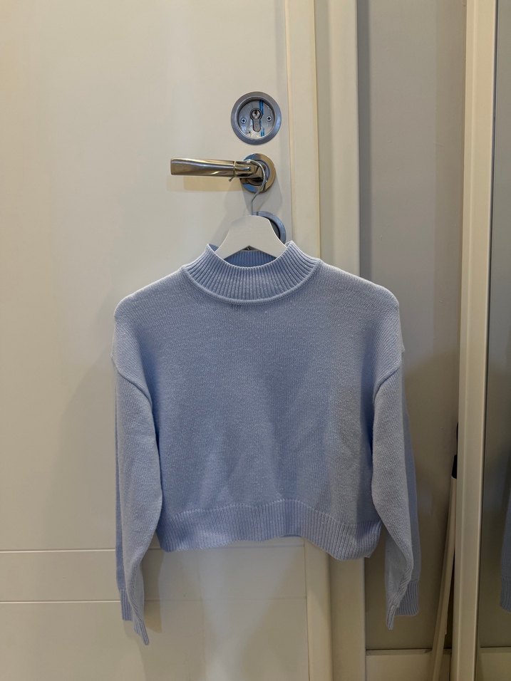 Mavi Yüksek Yakalı Triko Kadın Kazak - Görsel 2