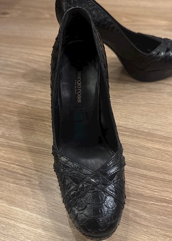 Siyah Yılan Derisi Desenli Platform Topuklu Stiletto - Görsel 2