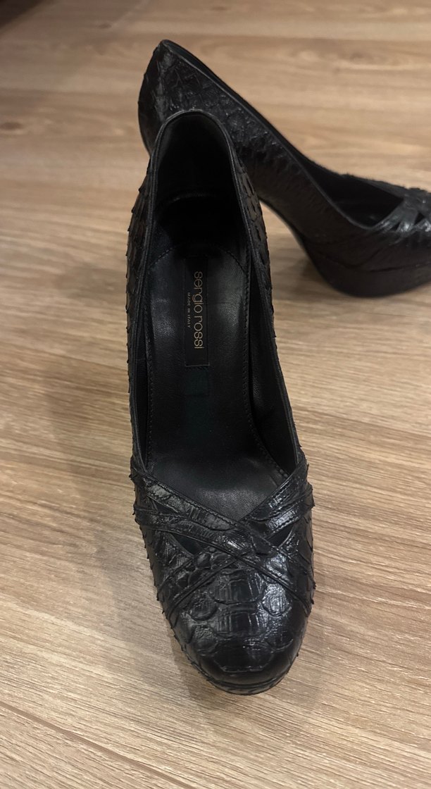 Siyah Yılan Derisi Desenli Platform Topuklu Stiletto - Görsel 2