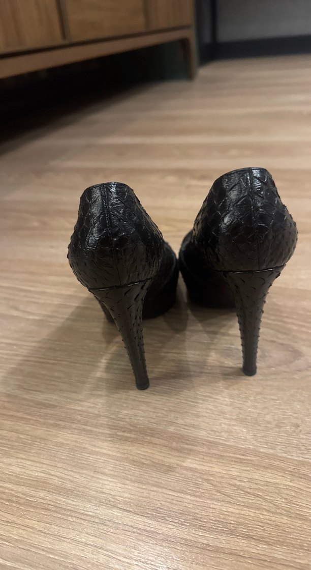 Siyah Yılan Derisi Desenli Platform Topuklu Stiletto - Görsel 4