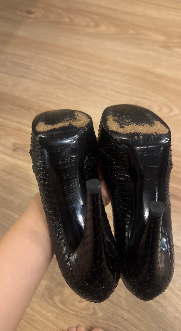 Siyah Yılan Derisi Desenli Platform Topuklu Stiletto - Görsel 5