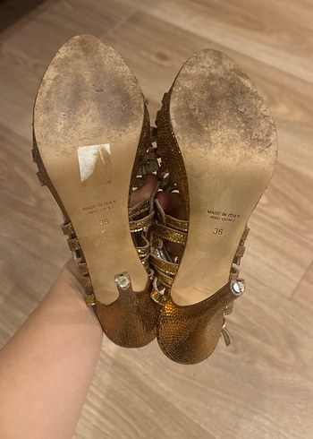 Altın Parlak Platform Topuklu Kadın Abiye Ayakkabı - Görsel 4