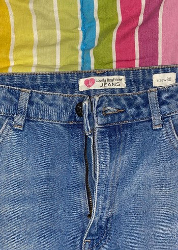 Renkli Bağcıklı Salaş Kot Pantolon - Görsel 3