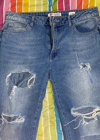 Renkli Bağcıklı Salaş Kot Pantolon - Görsel 2