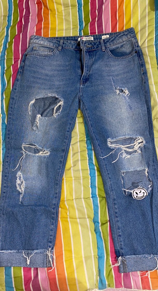 Renkli Bağcıklı Salaş Kot Pantolon - Görsel 4