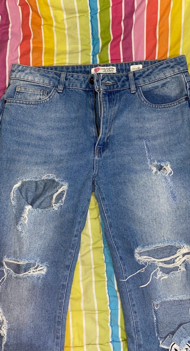 Renkli Bağcıklı Salaş Kot Pantolon - Görsel 2