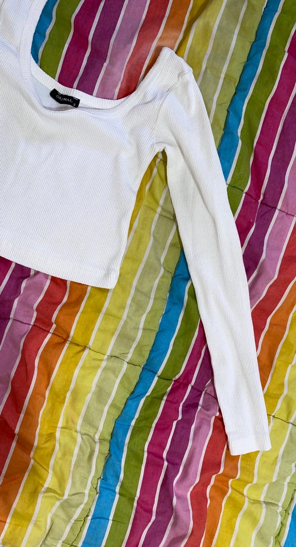 Beyaz Uzun Kollu Crop Top - Görsel 2