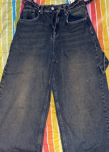 Kemerli baggy jean koyu mavi dark blue - Görsel 2