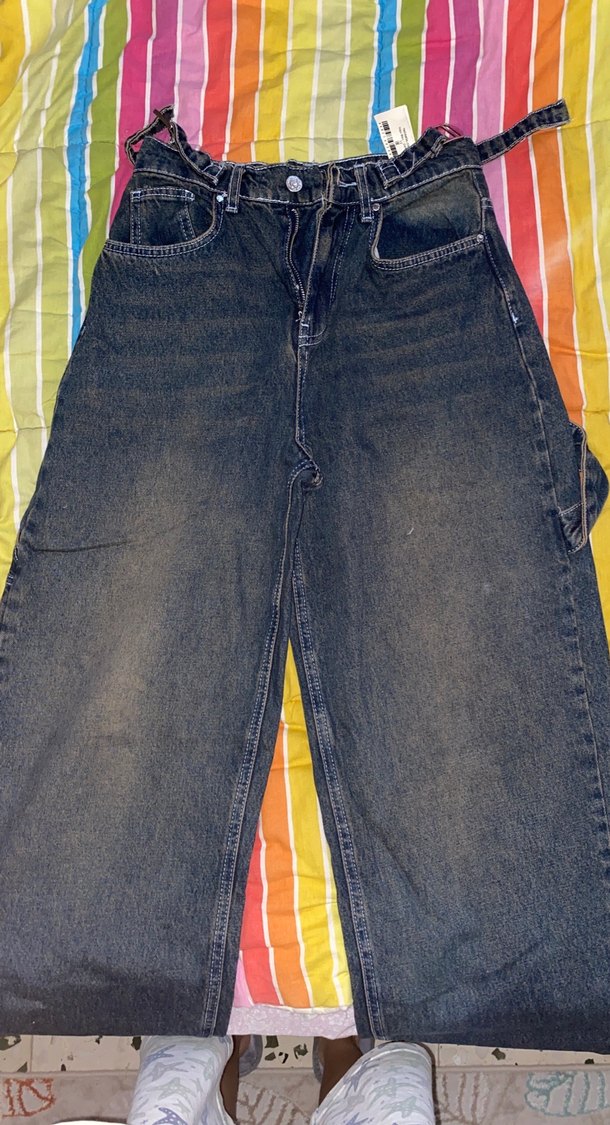 Kemerli baggy jean koyu mavi dark blue - Görsel 2