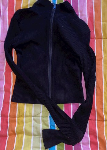 Fermuarlı Siyah Dar Kesim Kadın Kazak - Görsel 2