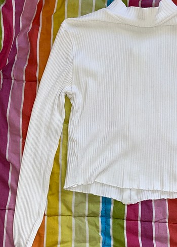 Beyaz Fermuarlı Uzun Kollu Kadın Triko - Görsel 5