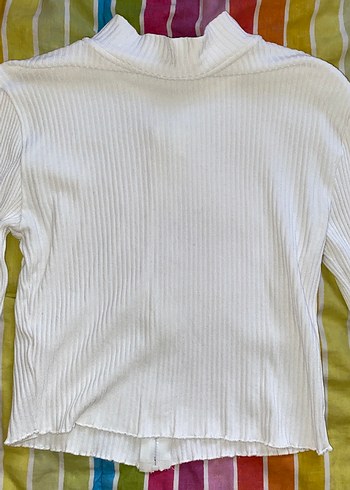 Beyaz Fermuarlı Uzun Kollu Kadın Triko - Görsel 4