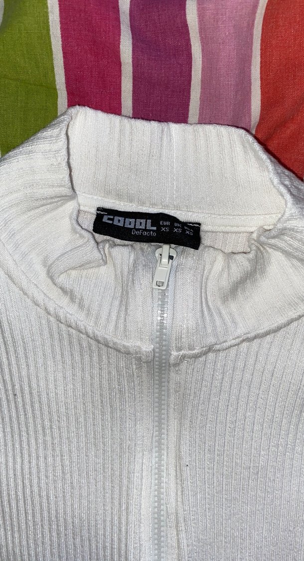 Beyaz Fermuarlı Uzun Kollu Kadın Triko - Görsel 2