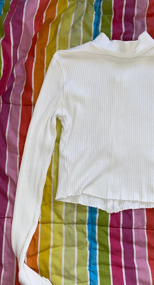 Beyaz Fermuarlı Uzun Kollu Kadın Triko - Görsel 5