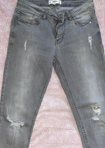 Gri Düğmeli Kadın Denim Pantolon - Görsel 2