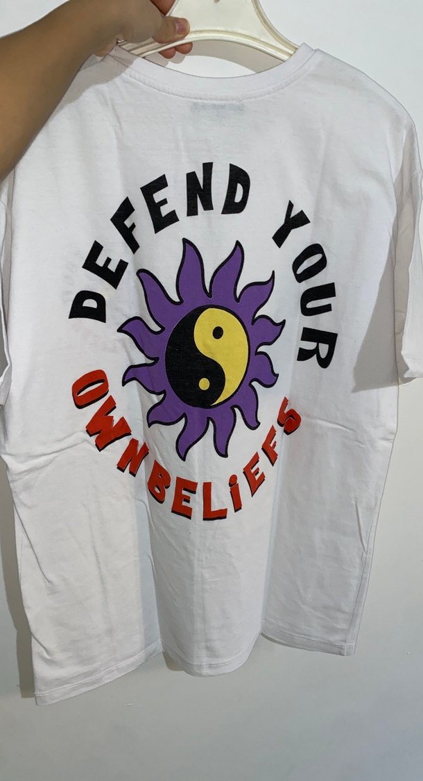 Kadın Beyaz Baskılı Pamuk Tişört - Görsel 2