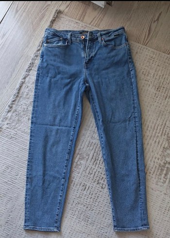 Kadın Mavi Normal Boy Bol Kesim Denim Pantolon