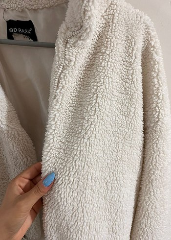 s Beden beyaz Renk Bej Peluş Kadın Ceket Yüksek Yakalı