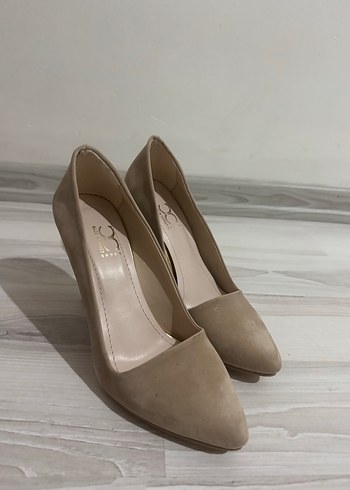 Bej Süet Stiletto Kadın Topuklu Ayakkabı - Görsel 4