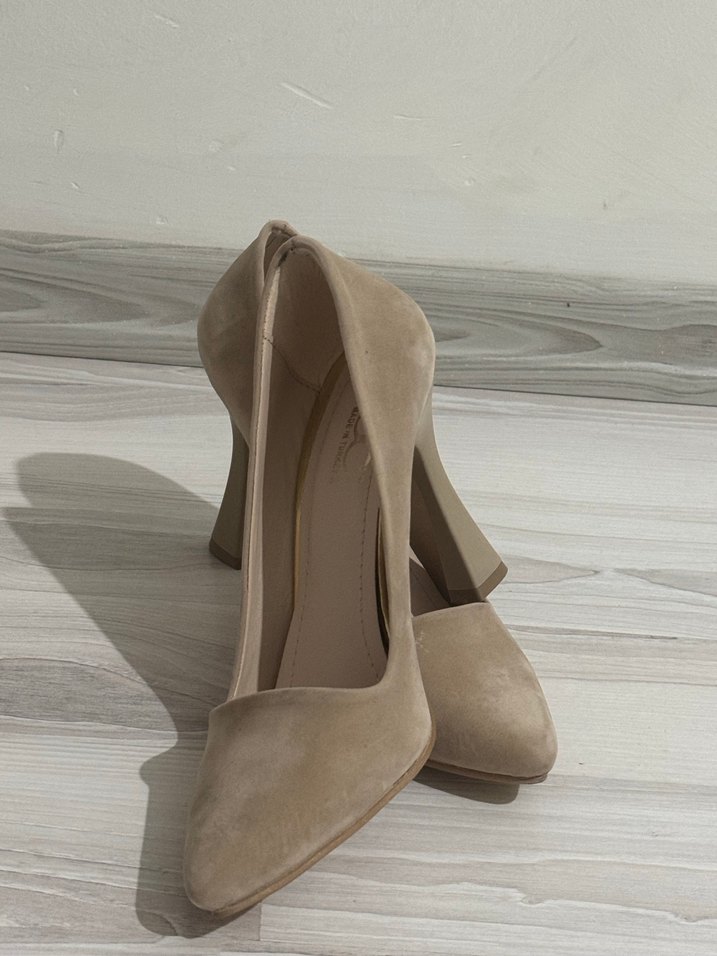 Bej Süet Stiletto Kadın Topuklu Ayakkabı - Görsel 2