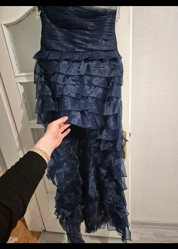 Lacivert Straplez Kat Kat Uzun Abiye Elbise - Görsel 3