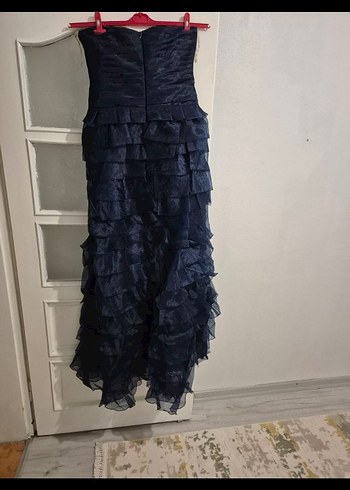 Lacivert Straplez Kat Kat Uzun Abiye Elbise - Görsel 4