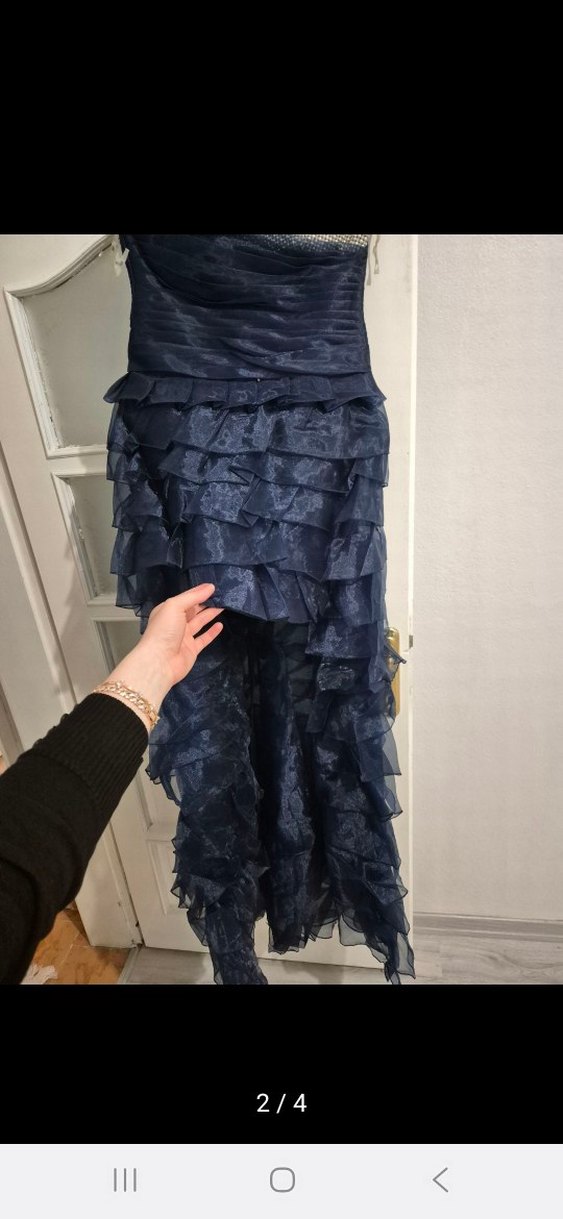 Lacivert Straplez Kat Kat Uzun Abiye Elbise - Görsel 3