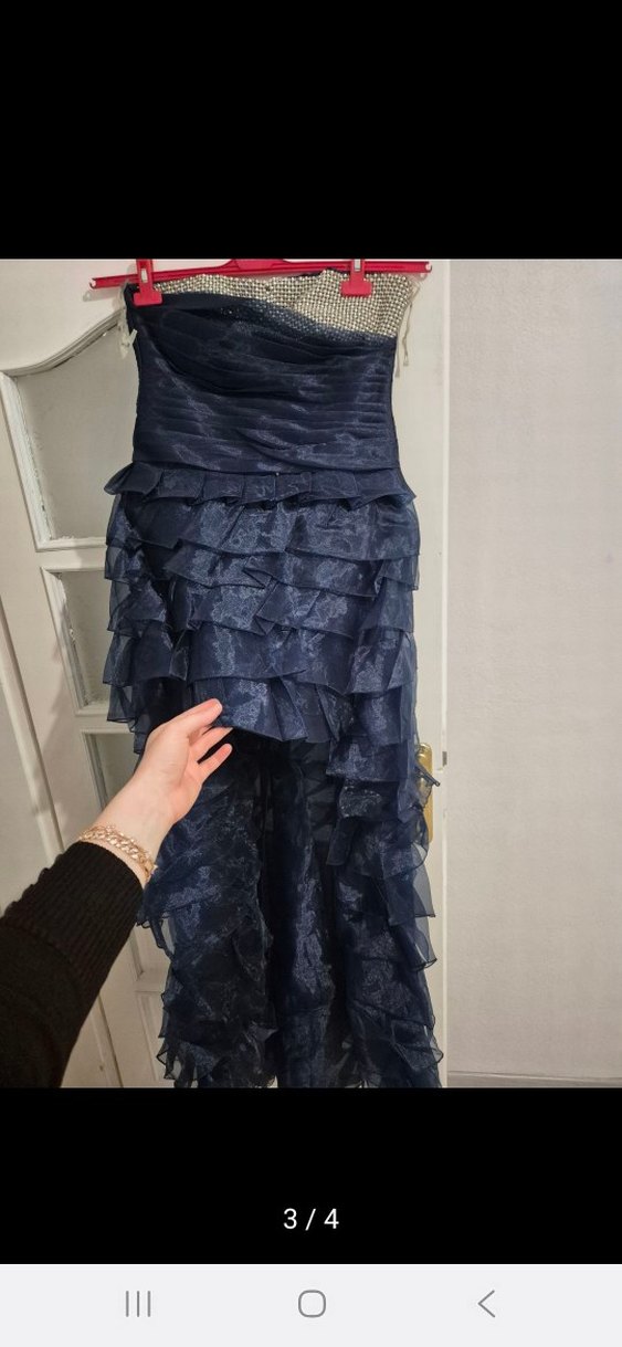 Lacivert Straplez Kat Kat Uzun Abiye Elbise - Görsel 2