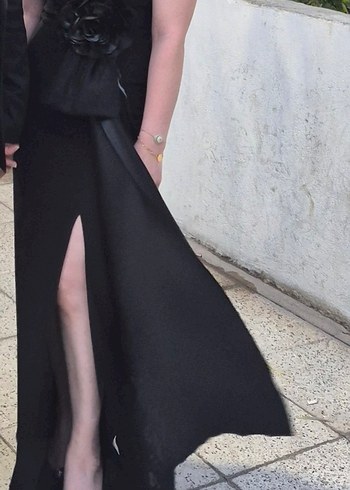 Drapeli Siyah Uzun Abiye Elbise - Görsel 3