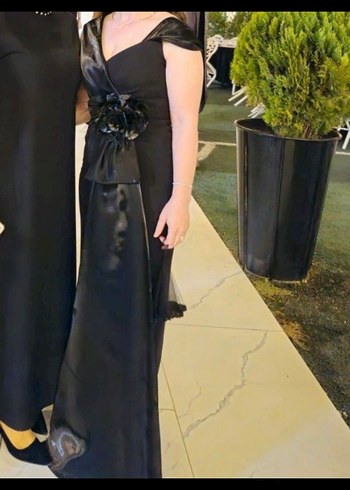 Drapeli Siyah Uzun Abiye Elbise - Görsel 2