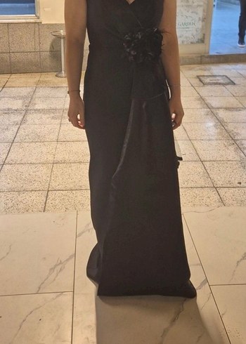 Drapeli Siyah Uzun Abiye Elbise - Görsel 5