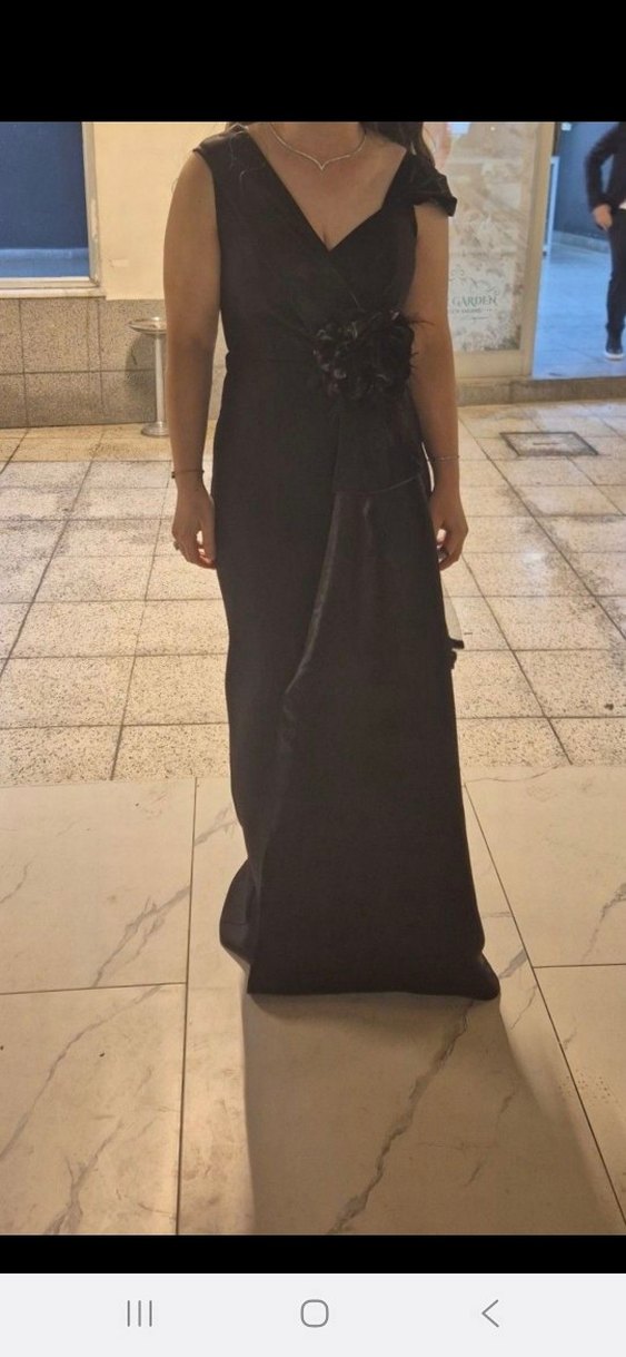 Drapeli Siyah Uzun Abiye Elbise - Görsel 5