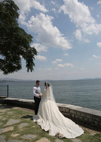 Uzun Kollu Beyaz Vintage Gelinlik - Görsel 2