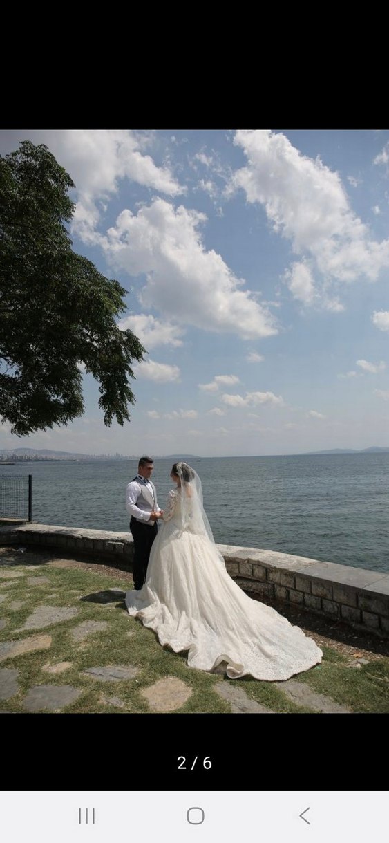 Uzun Kollu Beyaz Vintage Gelinlik - Görsel 2