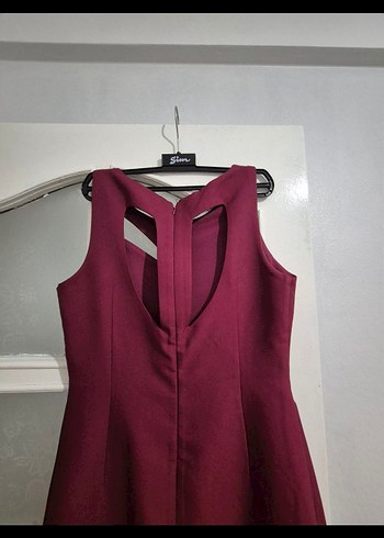 Bordo Uzun Drapeli V Yaka Abiye Elbise - Görsel 4