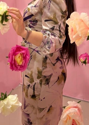 Mor Bağlama Desenli Midi Hamile Etek - Görsel 2