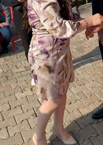 Mor Bağlama Desenli Midi Hamile Etek - Görsel 3