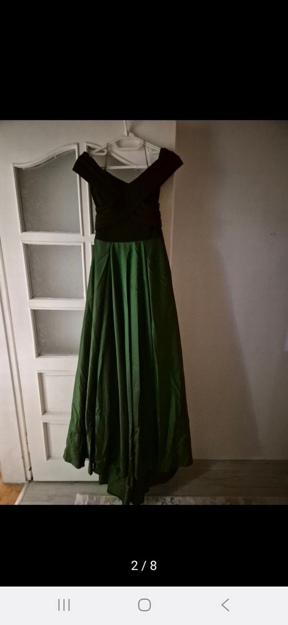 Yeşil ve Siyah Uzun Abiye Elbise - Görsel 3