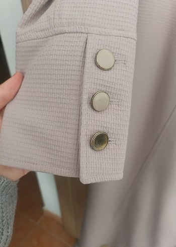 Pudra Düğmeli Uzun Kadın pardesü - Görsel 5