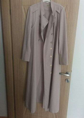 Pudra Düğmeli Uzun Kadın pardesü - Görsel 2