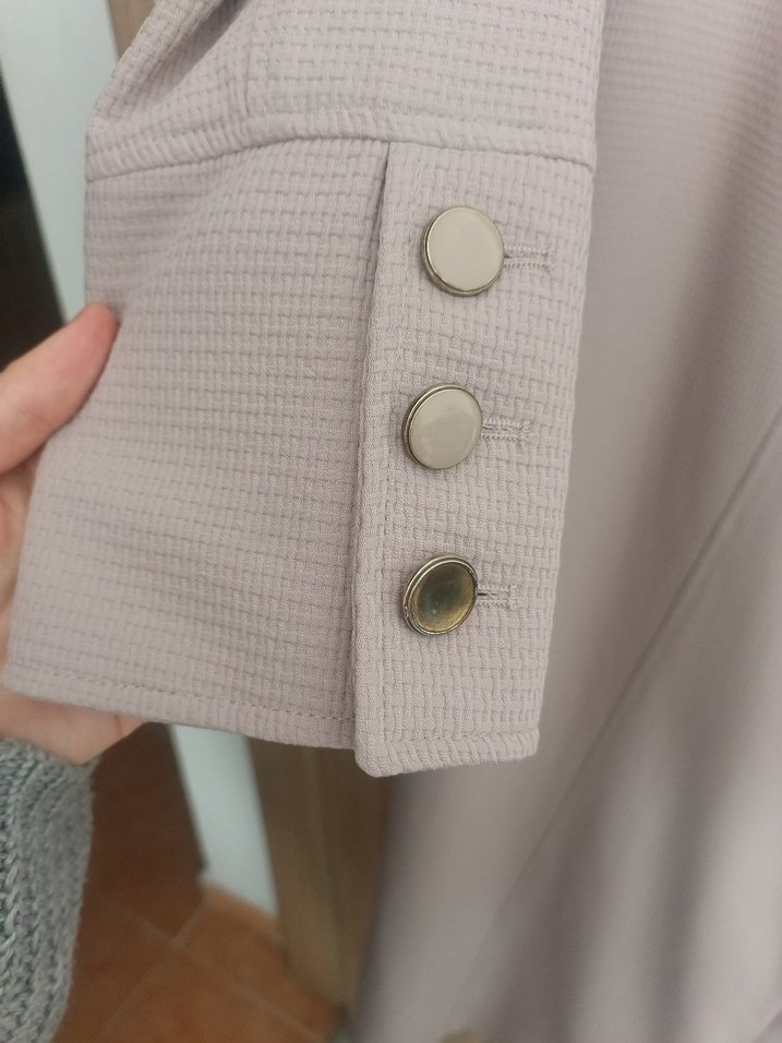 Pudra Düğmeli Uzun Kadın pardesü - Görsel 5