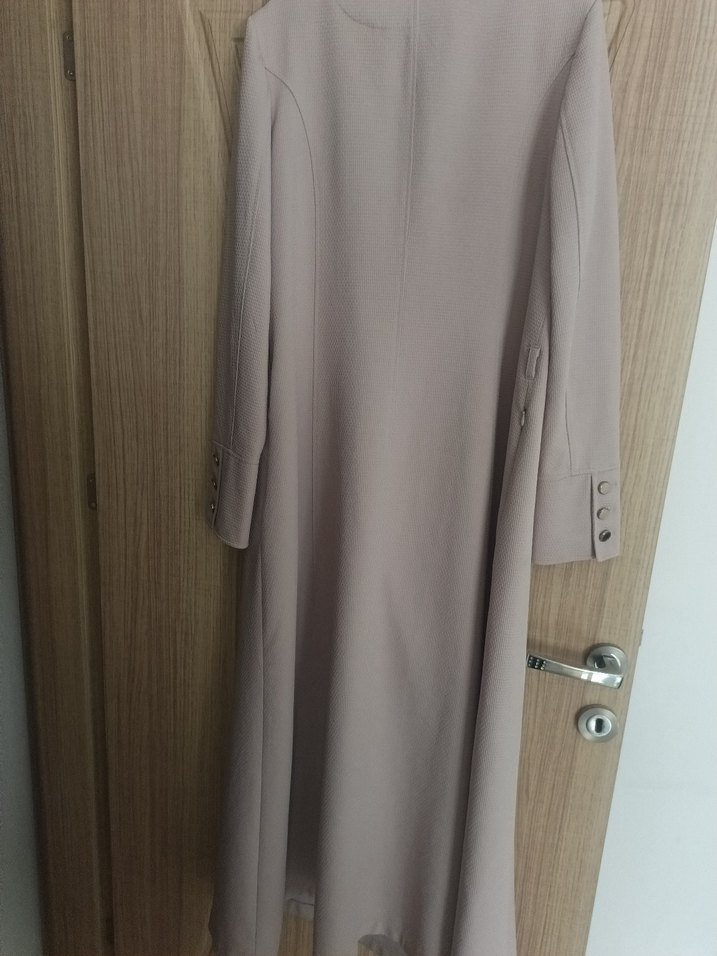 Pudra Düğmeli Uzun Kadın pardesü - Görsel 3