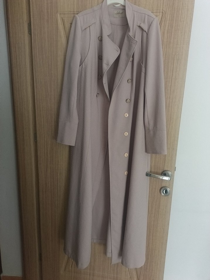 Pudra Düğmeli Uzun Kadın pardesü - Görsel 2