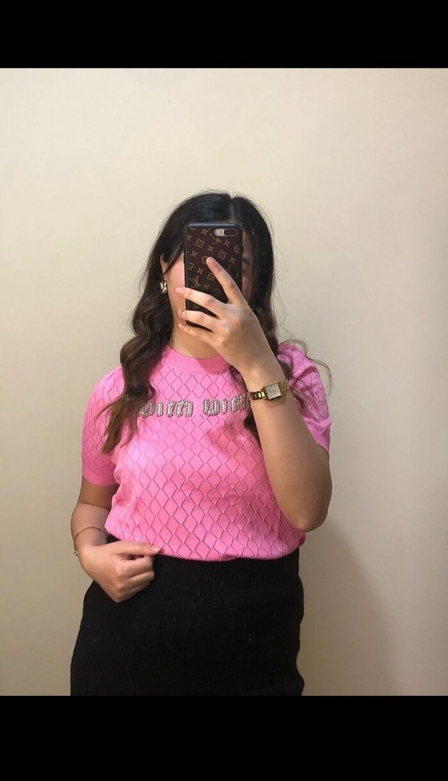 Kadın Pembe Kısa Kollu Triko Tişört - Görsel 2