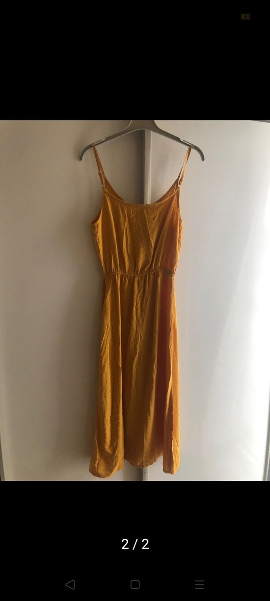 Düğmeli Sarı Midi Keten Elbise - Görsel 2